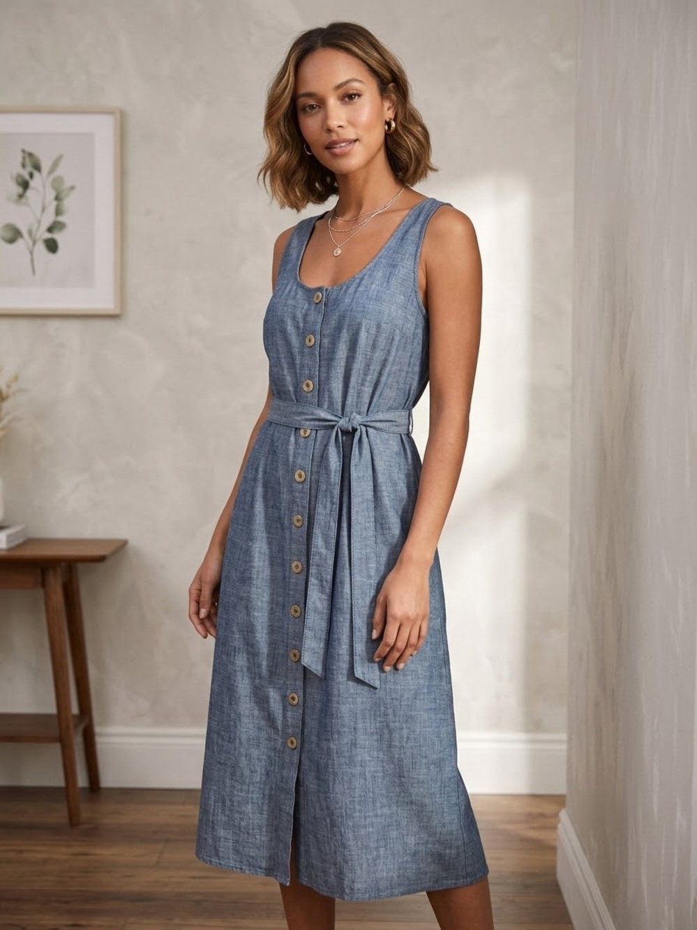 NWT Boden x Anthropologie Joanna Chambray Belted Midi Dress 10R
